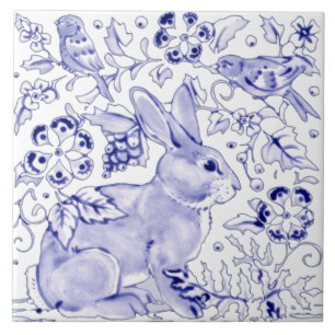 Blue Bunny Rabbit Farmhouse Delft Dedham Art Tegeltje