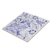 Blue Bunny Rabbit Farmhouse Delft Dedham Art Tegeltje (Zijkant)