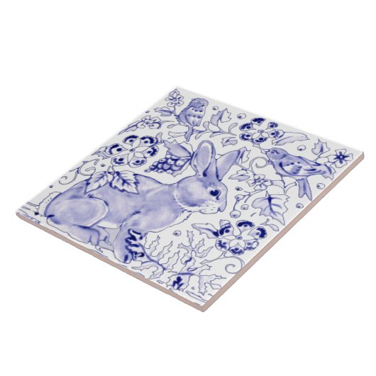 Blue Bunny Rabbit Farmhouse Delft Dedham Art Tegeltje (Zijkant)