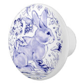 Blue Bunny Rabbit Floral Delft Dedham Ceramic Pull Keramische Knop (Rechts)