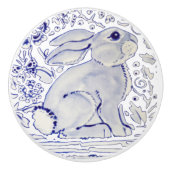 Blue Bunny Rabbit Floral Delft Dedham Ceramic Pull Keramische Knop (Voorkant)