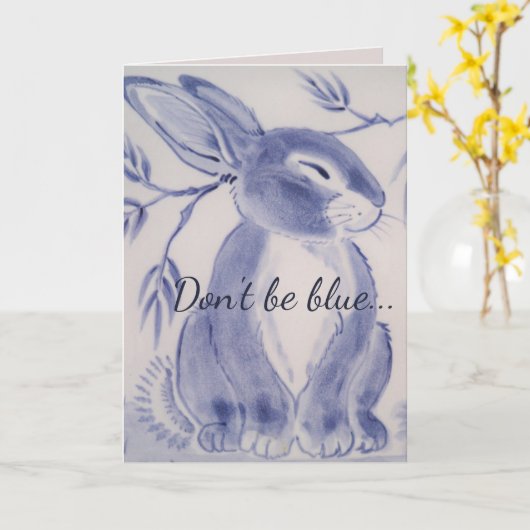 Blue Bunny Rabbit Get Well Card Kaart (Gele Bloem)