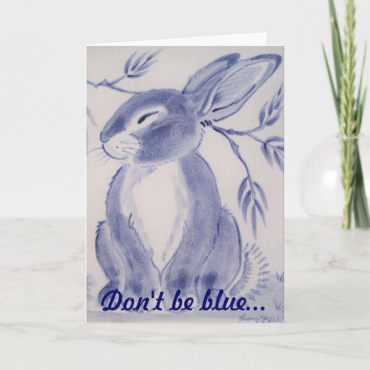 Blue Bunny Rabbit Get Well Card Kaart (Voorkant)