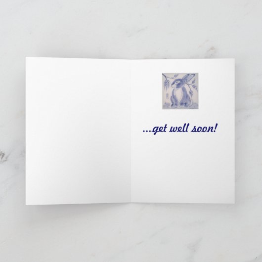 Blue Bunny Rabbit Get Well Card Kaart (Binnen)