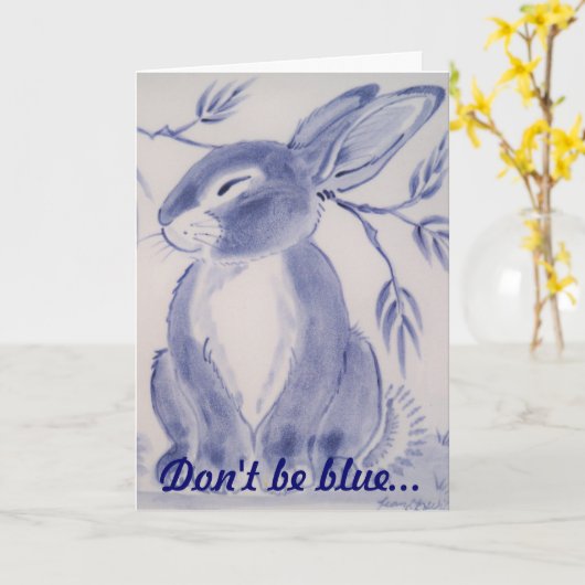 Blue Bunny Rabbit Get Well Card Kaart (Gele Bloem)