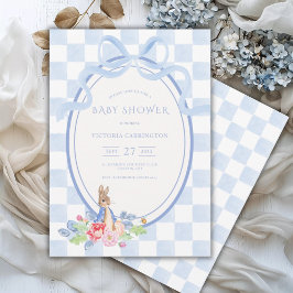 Blue Bunny Rabbit Gingham  Baby shower Kaart