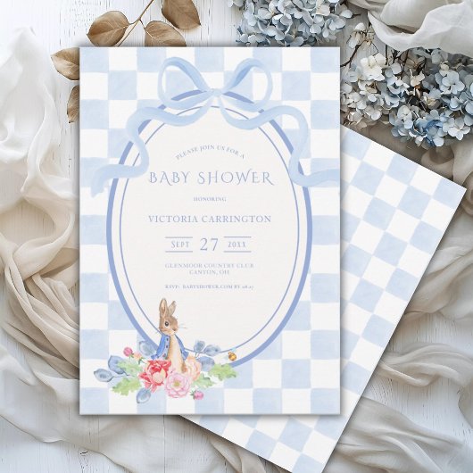 Blue Bunny Rabbit Gingham  Baby shower Kaart