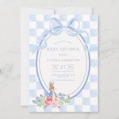 Blue Bunny Rabbit Gingham  Baby shower Kaart (Voorkant)