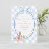 Blue Bunny Rabbit Gingham  Baby shower Kaart (Staand voorkant)