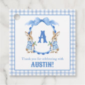 Blue Bunny Rabbit Gingham Monogram Crest Bedankjes Labels (Voorkant)