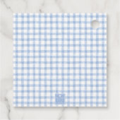 Blue Bunny Rabbit Gingham Monogram Crest Bedankjes Labels (Achterkant)