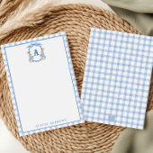 Blue Bunny Rabbit Gingham Monogram Crest Bedankkaart