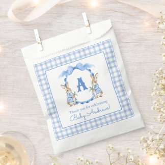 Blue Bunny Rabbit Gingham Monogram Crest Bedankzakje
