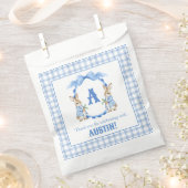 Blue Bunny Rabbit Gingham Monogram Crest Bedankzakje (Geknipt)