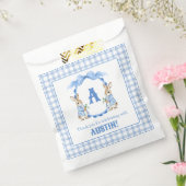 Blue Bunny Rabbit Gingham Monogram Crest Bedankzakje (Gezegeld)