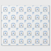Blue Bunny Rabbit Gingham Monogram Crest Cadeaupapier (Vlak)