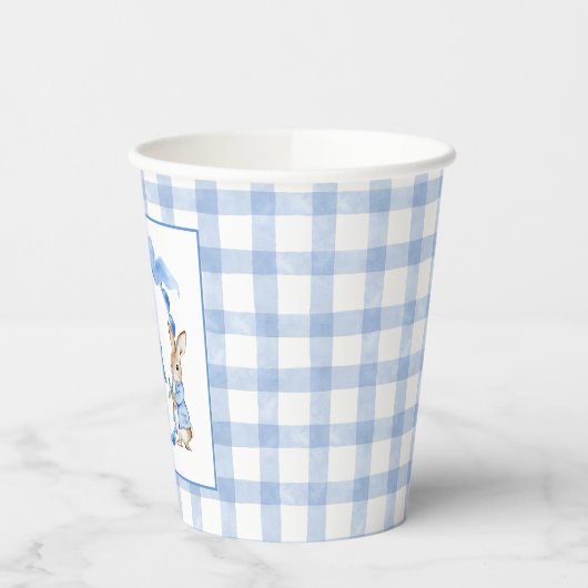 Blue Bunny Rabbit Gingham Monogram Crest Papieren Bekers (Links)