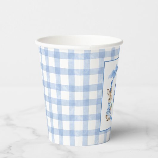 Blue Bunny Rabbit Gingham Monogram Crest Papieren Bekers (Rechts)