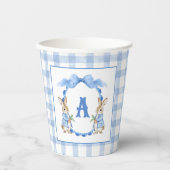 Blue Bunny Rabbit Gingham Monogram Crest Papieren Bekers (Voorkant)