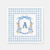 Blue Bunny Rabbit Gingham Monogram Crest Servet (Voorkant)