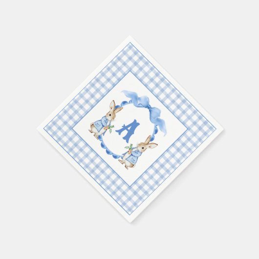 Blue Bunny Rabbit Gingham Monogram Crest Servet (Hoek)