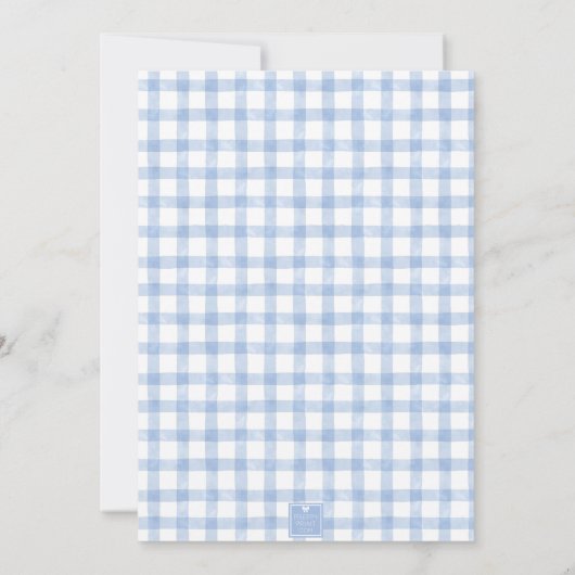 Blue Bunny Rabbit Gingham Monogram Crest Verjaarda Kaart (Achterkant)