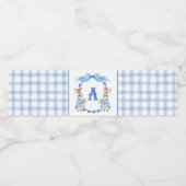 Blue Bunny Rabbit Gingham Monogram Crest Waterfles Etiket (Enkel label)