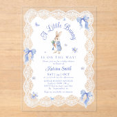 Blue Bunny Rabbit Lace Baby Shower Acryl Uitnodigingen (Voorkant)