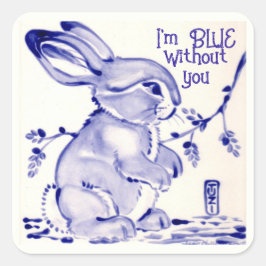 Blue Bunny Rabbit Missing You Schattige Artistic Vierkante Sticker