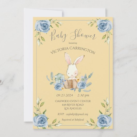 Blue Bunny Rabbit Yellow Boy Baby shower Kaart (Voorkant)