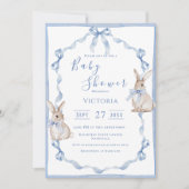 Blue Bunny Ribbon  Baby shower Kaart (Voorkant)
