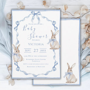 Blue Bunny Ribbon  Baby shower Kaart