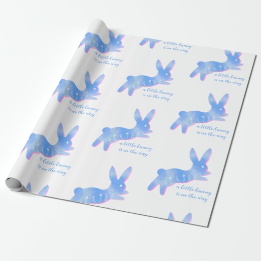 Blue Bunny Silhouette Cute Custom Boy Baby Shower Cadeaupapier (Uitgerold)