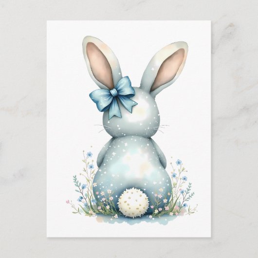 Blue Bunny Tail Cottontail Paashaas met Eieren Briefkaart (Voorkant)