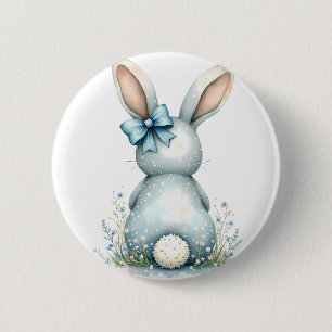Blue Bunny Tail Cottontail Paashaas met Eieren Ronde Button 5,7 Cm