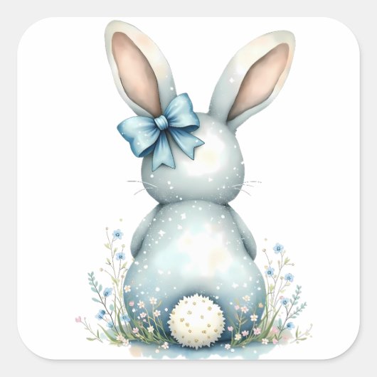 Blue Bunny Tail Cottontail Paashaas met Eieren Vierkante Sticker (Voorkant)