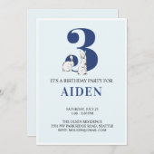 Blue Bunny Third Birthday Invitation Kaart (Voorkant / Achterkant)