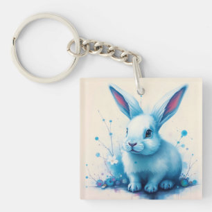 Blue Bunny Waterverf artwork Sleutelhanger