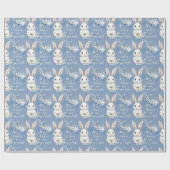 Blue Bunny Wishes – Custom Easter Wrapping Paper Cadeaupapier (Vlak)