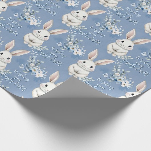 Blue Bunny Wishes – Custom Easter Wrapping Paper Cadeaupapier (Hoek)