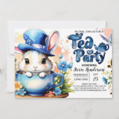 Blue Bunny Wonderland Tea Party Boy Baby shower Kaart (Voorkant)