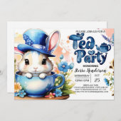 Blue Bunny Wonderland Tea Party Boy Baby shower Kaart (Voorkant / Achterkant)