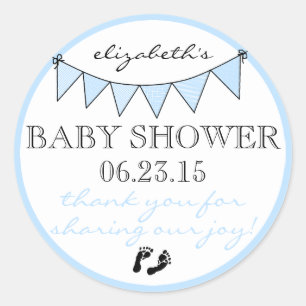 Blue Bunting Baby Footprint Shower Bedankt Ronde Sticker