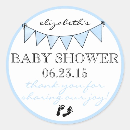 Blue Bunting Baby Footprint Shower Bedankt Ronde Sticker (Voorkant)