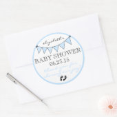 Blue Bunting Baby Footprint Shower Bedankt Ronde Sticker (Envelop)
