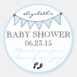 Blue Bunting Baby Footprint Shower Bedankt Ronde Sticker