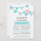 Blue Bunting Pennant Uil TWIN Boys Baby shower Kaart (Voorkant)