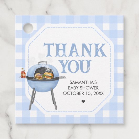 Blue Burger BBQ Baby Shower Bedankjes Labels (Voorkant)