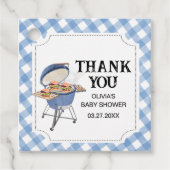Blue Burger BBQ Baby shower Bedankjes Labels (Voorkant)