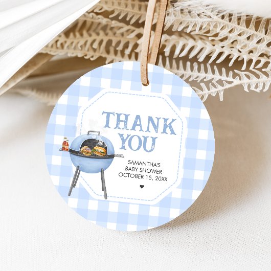 Blue Burger BBQ Baby Shower Bedankjes Labels